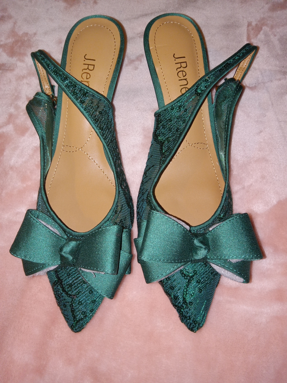 J.Renee Green Bow Pointed Slingback Kitten Heels